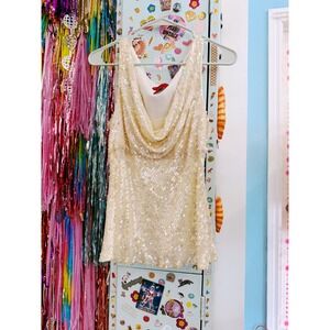 Vintage 90s Ivory Sequin Silk tank